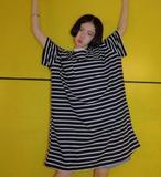 2016夏季新款宽松显瘦条纹小高领短袖t恤女学生韩版中长款上衣潮