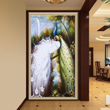 玄关装饰画竖版过道孔雀油画中式客厅沙发背景墙餐厅装饰画 单幅