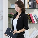 中袖棉麻小西装女2016韩版短款女士上衣 职业办公室休闲西服外套