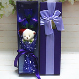 情人节手工3朵玫瑰加圣诞小熊花束卡通礼盒 圣诞节礼品 香皂花