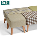 初木 实木换鞋凳布艺矮凳沙发凳梳妆凳可储物小凳子简约软凳包邮