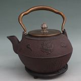 古玩古董朱雀铜盖银钮铸铁茶壶日本南部铁器老铁壶煮茶具摆件装饰