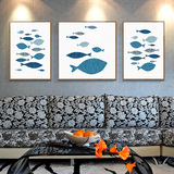装饰画北欧动物简约现代抽象卧室床头画游鱼餐厅挂画创意客厅三联