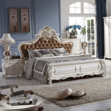 欧式床实木床双人床公主床1.8m婚床法式高箱描金真皮大床象牙白色