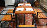 特惠价欧式餐饮桌椅长方形实木铁艺餐桌椅组合复古办公桌酒吧桌椅
