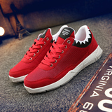 夏季红色男鞋子透气网面鞋韩版系带运动鞋青少年潮鞋学生休闲板鞋