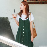 Cherrykoko 韩国官网女装夏季新款纯色单排扣无袖背心连衣裙JL11