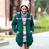 2015秋冬装新款女装韩版修身学生中长款加厚加绒连帽卫衣外套开衫