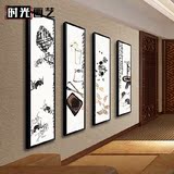 新中式客厅四联竖版装饰画沙发背景墙齐白石国画书房禅意长幅挂画
