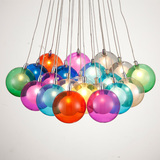 餐厅创意吊灯彩色玻璃球泡泡吊灯球中球双罩玻璃球餐厅客厅LED灯