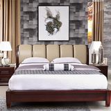 实木床1.5纯橡木床1.8高档真皮软靠双人床 现代新中式高箱床婚床