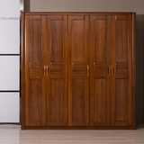 全实木衣柜 胡桃木衣柜木质五门衣橱现代中式大衣柜胡桃木家具