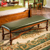 和购卧室家具 美式乡村床尾凳实木床前凳长凳沙发脚踏凳子HG-MS15