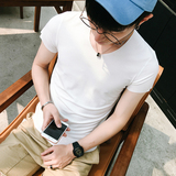 夏季男士短袖T恤 半袖无痕v领纯色莫代尔打底衫体恤 韩版修身半袖