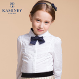 女童长袖衬衫2015秋冬新款卡米尼童装女大童白色纯棉儿童长袖衬衣