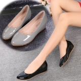 夏季韩版浅口瓢鞋工作鞋黑色 职业坡跟粉红灰色大码女鞋41-43单鞋
