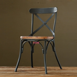 美式新款整装黑色白色椅椅子酒吧铁艺餐椅实木餐桌椅交叉靠背椅