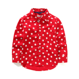 男童纯棉星星长袖衬衫儿童宝宝休闲衬衣红色外贸童装2015春秋季款