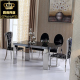 欧式餐桌钢化玻璃不锈钢桌椅组合成套家具现代玻璃饭桌小户型餐椅