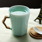 景德镇陶瓷杯子带盖勺复古马克杯定制咖啡杯个性创意情侣喝水茶杯