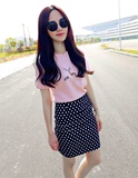 春夏季小清新学生修身韩版短袖刺绣T恤女学院风粉色打底小上衣潮