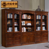 美式家具实木书柜书架自由组合欧式复古储物柜带玻璃门书橱书柜