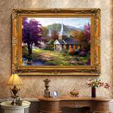 欧式山水风景油画聚宝盆客厅横版别墅古典挂画纯手绘有框壁画