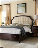 现代简约柚木色实木软包双人床1.5米 田园布艺桦木实木床儿童床