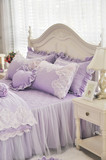 韩国浅紫色蕾丝床裙 莫代尔绗缝夹棉床罩 小清新欧式公主四件套