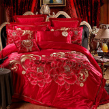 思辰家纺婚庆床品多件套件结婚大红色床上用品新婚贡缎提花十件套
