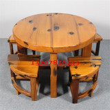 老船木茶桌红木阳台茶几户外小茶台船木圆桌餐桌茶桌椅组合家具