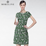 MORELINE沐兰正品夏新款时尚圆领气质修身显瘦优雅印花连衣裙女