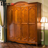 中式实木衣柜4门 带门阳台储物柜 大容量木质卧室板式衣橱HG-MS22