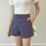 夏季新款韩版女条纹显瘦高腰短裤直筒修身短休闲裤热裤+D212