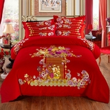 大红结婚庆床上用品纯棉超柔加厚磨毛床单式四件套1.5 1.8 2.0米