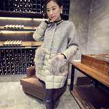 冬装新款韩版中长款修身时尚毛毛大口袋加厚棉衣棉服毛呢外套女