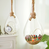 悬挂玻璃球 麻绳悬挂水滴花瓶玻璃工艺品 创意家居房间挂饰品
