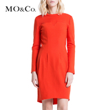 MO&Co.透视拼接长袖圆领修身中长款羊毛呢连衣裙MA144SKT10 moco
