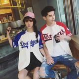 2016夏装情侣装新款韩版绣花字母短袖男女青年修身棒球服外套班服