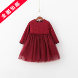 韩版童装女童宝宝冬款加绒长袖打底连衣裙蕾丝加厚网纱蓬蓬公主裙