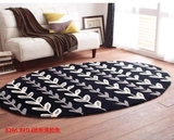 高档手工腈纶椭圆形地毯 个性树叶型地毯 奢华黑白色简约时尚地毯