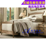 出口欧式实木家具亚麻软包现货床法式白蜡木床美式乡村双人布艺床