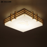 新中式客厅灯卧室书房木质吸顶灯方形复古灯饰松木灯具