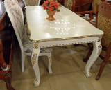 欧式餐桌 实木雕花白色描银/描金餐椅客厅组合 长方形餐桌椅 包邮