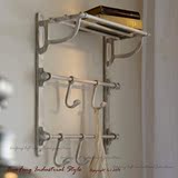 欧式复古简约铁艺壁挂架厨房浴室实木隔板挂钩创意墙壁毛巾置物架