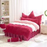 2016时尚新款公主风床上用品被套活性印花床单纯棉韩版大红四件套
