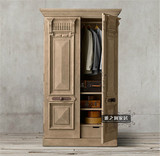 美式乡村实木衣柜 现代中式复古做旧原木色实木2门衣柜 定制家具