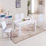 现代简约6人餐桌椅组合 大理石台面实木餐桌 小户型钢化玻璃餐桌
