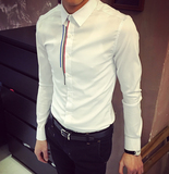 2016秋装衬衫韩版男白长袖纯色修身夏季青年英伦薄款发型师衬衣潮