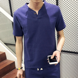 阿迪潮达斯短袖青年男士标准韩版V领打底常规衣服夏季时尚都市T恤